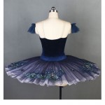 Girl Blue Bird V Neck Pancake Tutu Ballerina Dress,Platter Pancake Classical Ballet Tutu In Royal Blue Black